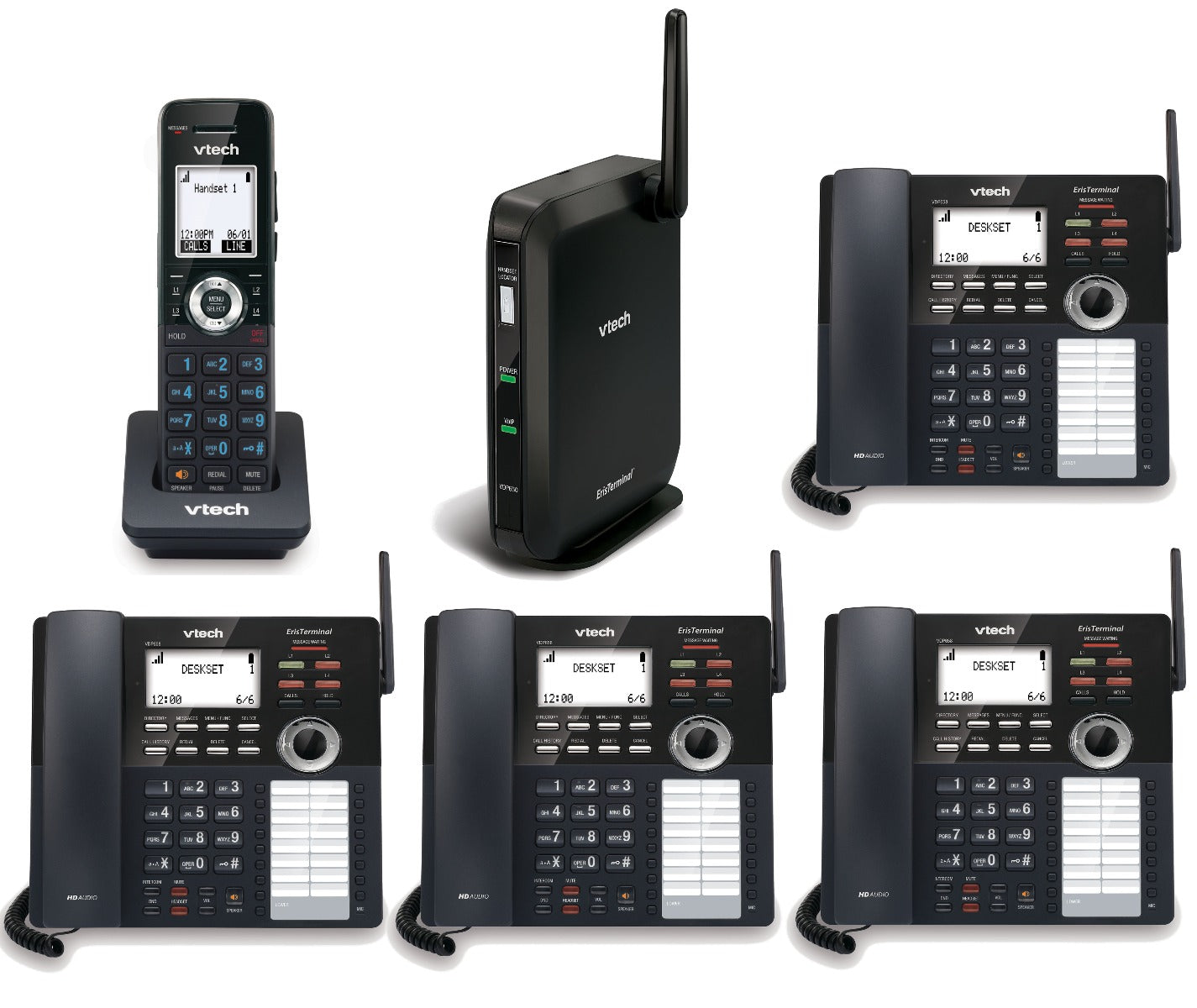 VTech VDP Small Business Phone System Equipped with 4-Line Capacity - 4 Desksets and 1 Handheld Extensions Included
