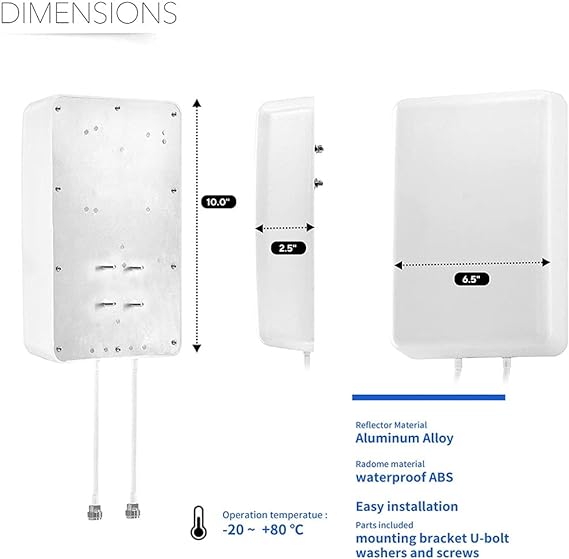5G/ 4G/ LTE/WiFi/ 2x2 MIMO Antennas Outdoor Directional Panel Antenna for 4G LTE 5G Routers Verizon AT&T Sprint T-Mobile Home Internet with TS9 SMA Cable J-Mount Pole (Full Kit)