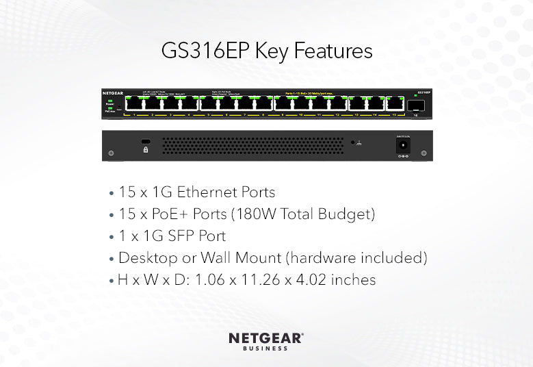 Netgear 15-Port PoE+ Gigabit Ethernet Plus Switch (180W) with 1 SFP Port Managed Switch
