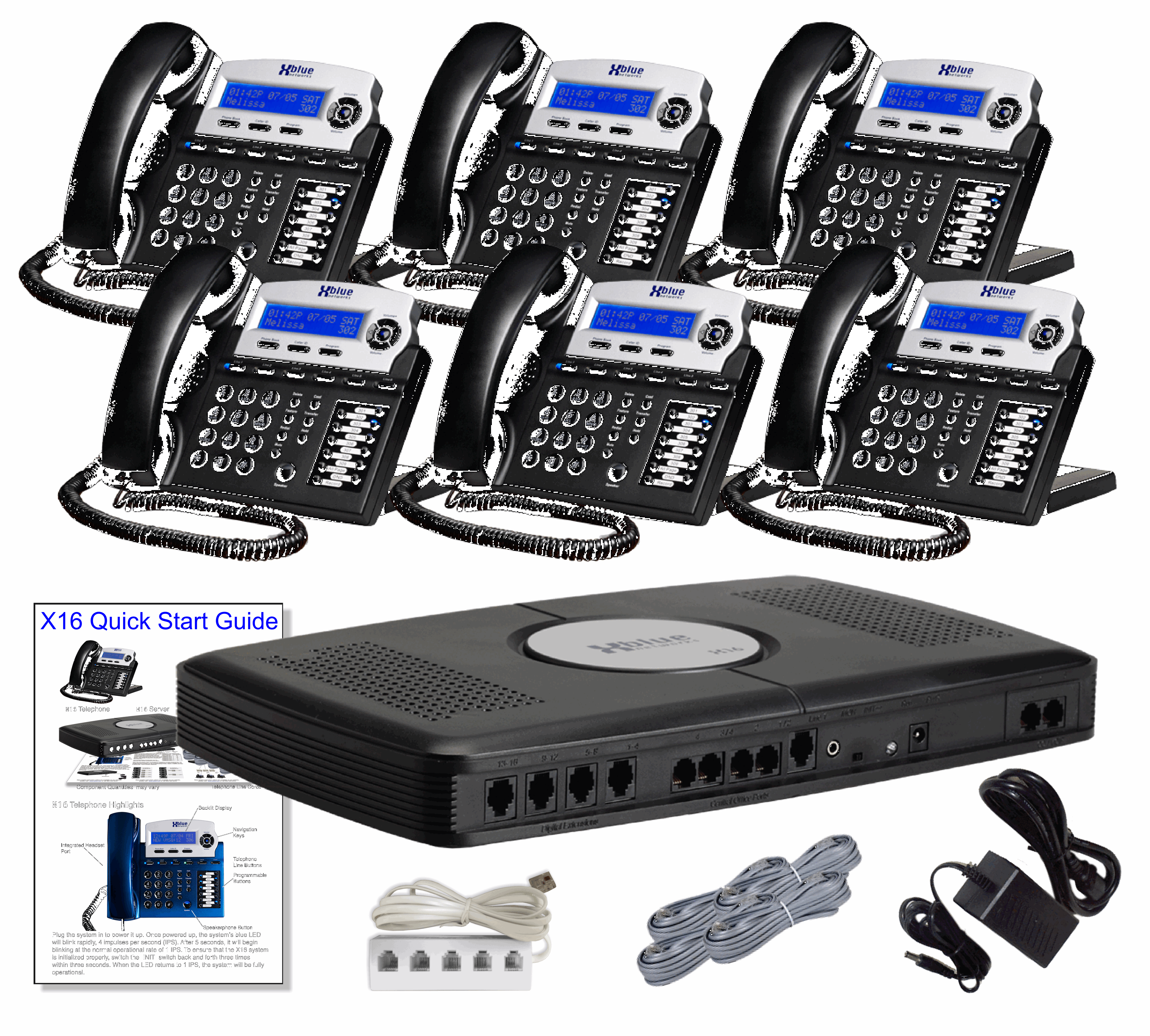 Xblue X16 Phone System with 6 Phones: Charcoal