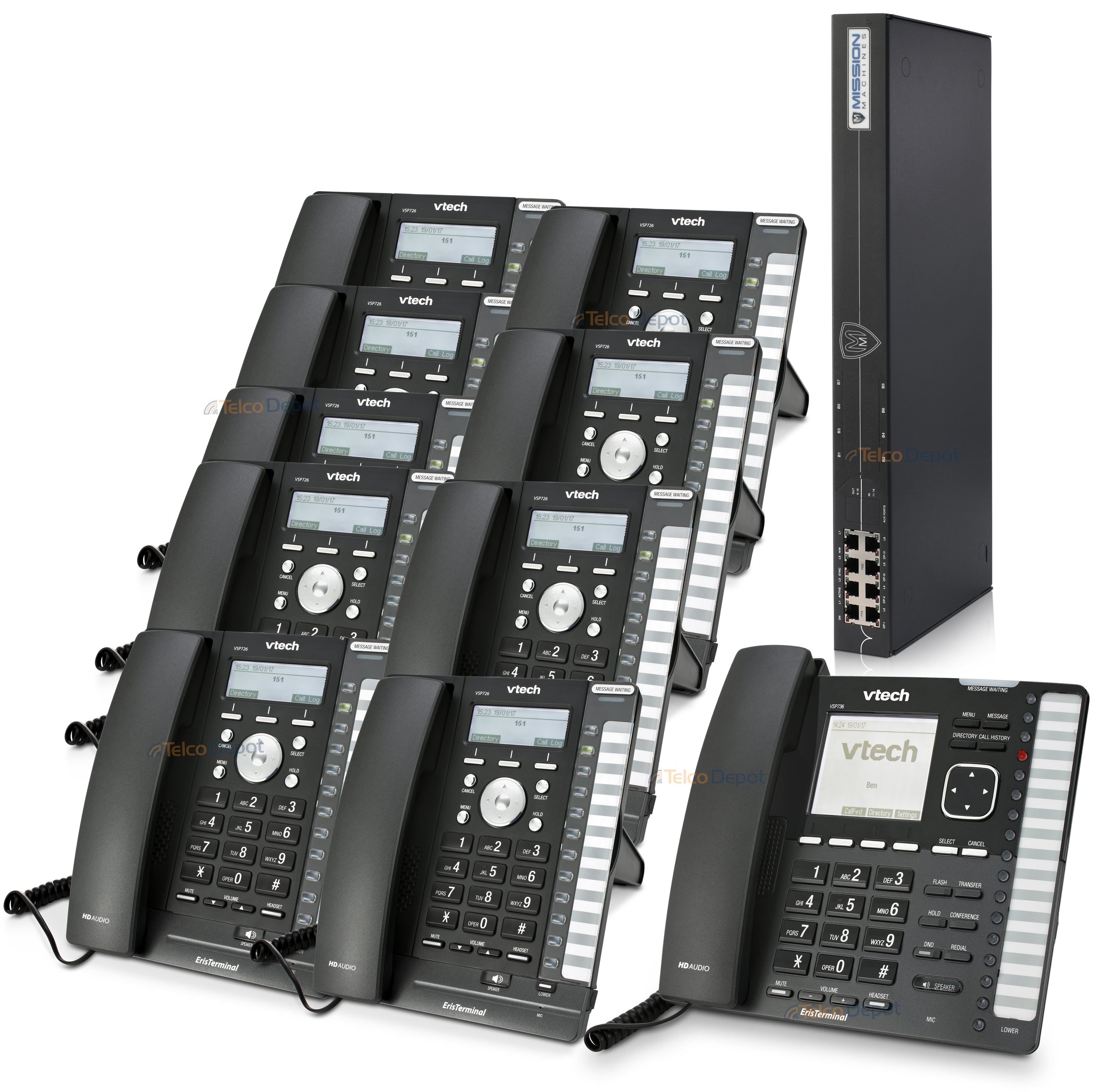 Mission Machines TD-1000 8-Line VoIP Phone System with 10 VTech IP Phones