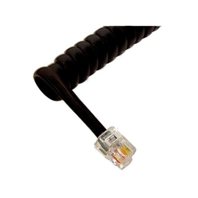 Coiled Telephone Handset Cord: Flat Black 25 Feet Long