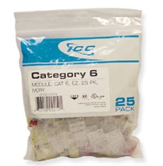 ICC Cat 6 EZ Modular Data Jack, White, 25 pack