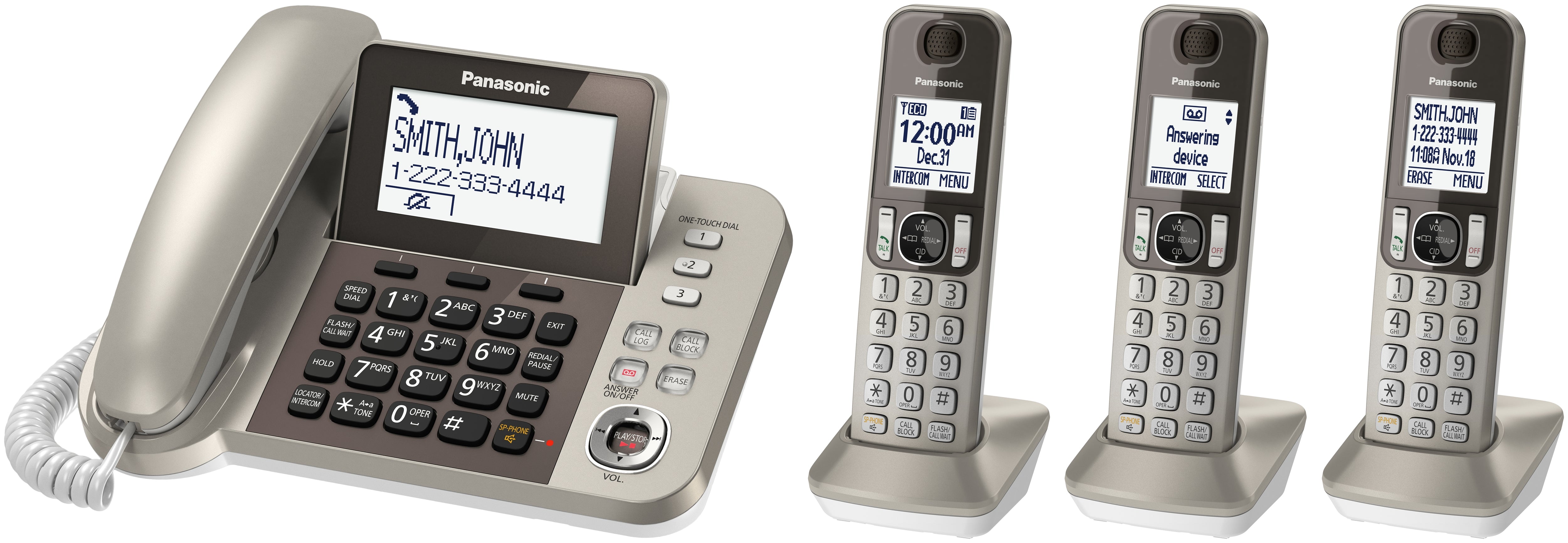 Panasonic DECT 6.0+ Phone Pack:1 Corded Handset and & 3 Cordless Handsets