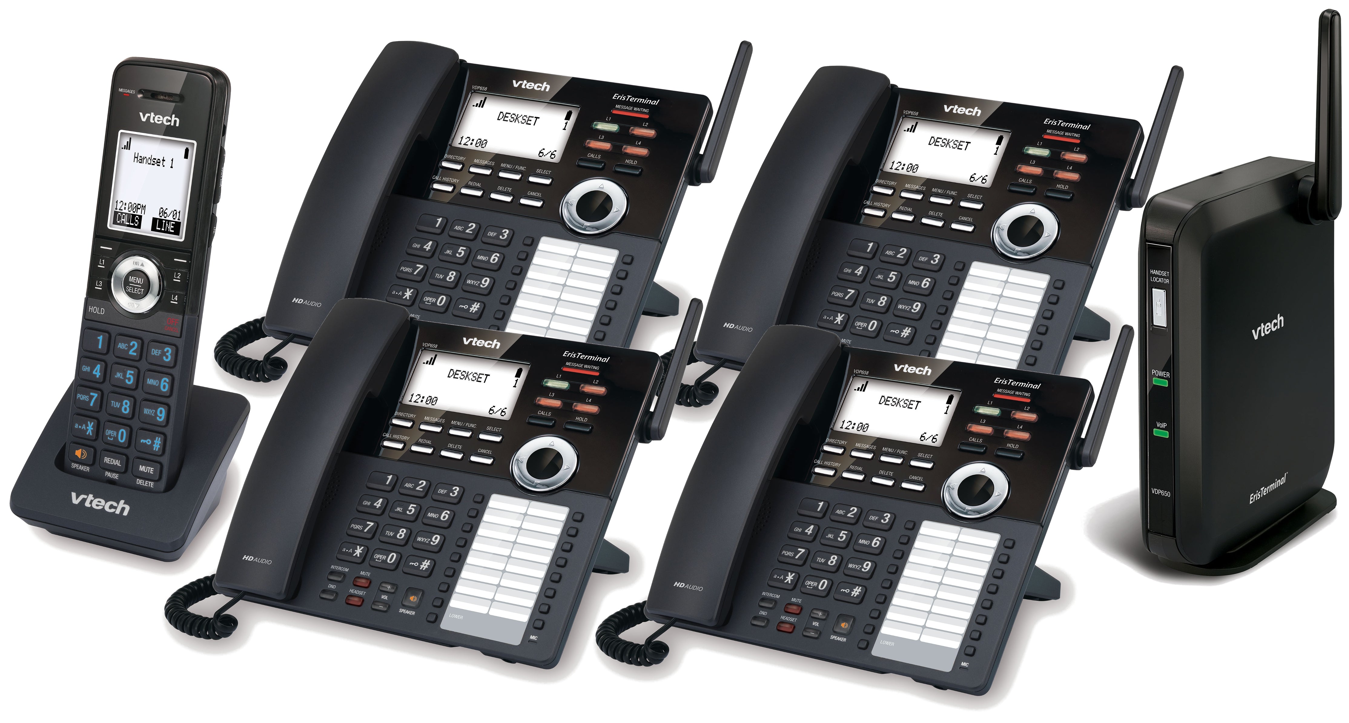 VTech VDP Small Business Phone System Equipped with 4-Line Capacity - 4 Desksets and 1 Handheld Extensions Included