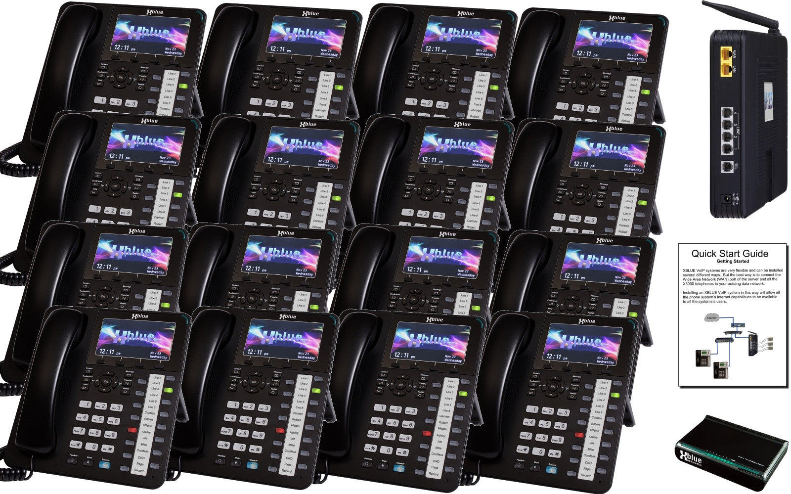 Xblue X25 Phone System with 16 X4040 Vivid Color Display IP Phones