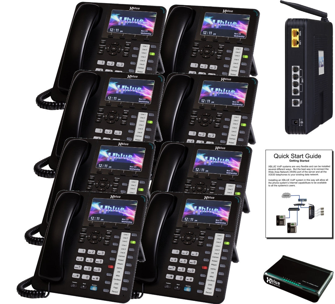 Xblue X25 Phone System with 8 X4040 Vivid Color Display IP Phones