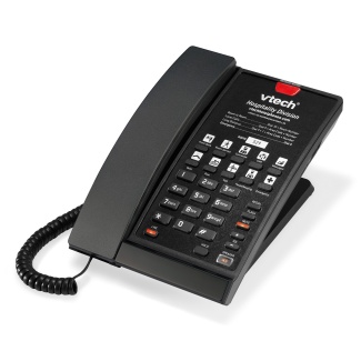 Vtech Hospitality Matte Black Contemporary ANALOG-Line Corded Phone with Antibacterial Plastic