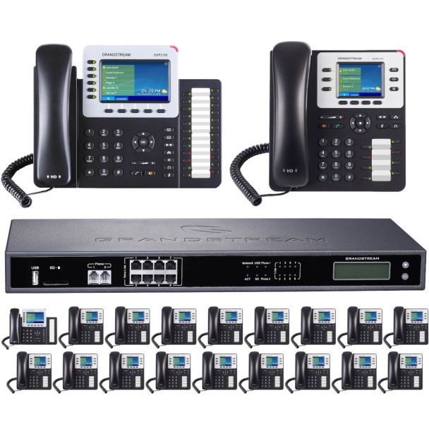Business Phone System by Grandstream: 8 Line Enhanced Package with 20 Phones