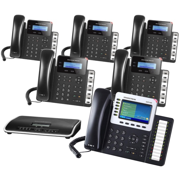 Business Phone System by Grandstream: Starter Package with 6 Phones with Included Color Display Phone