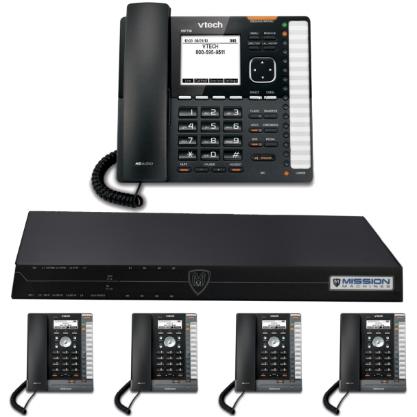 Mission Machines TD-1000 VoIP Phone System with 5 VTech IP Phones