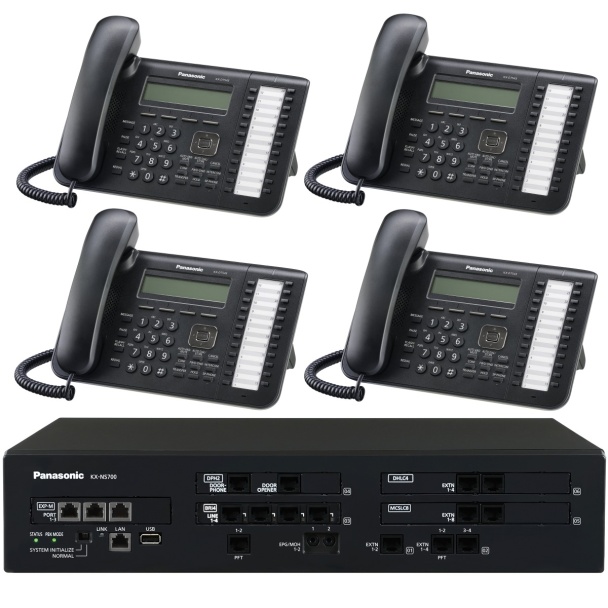 Business Phone System by Panasonic: NS700 Bundle with 4 Digital Phones - 1 Year of Dial Tone Service Included