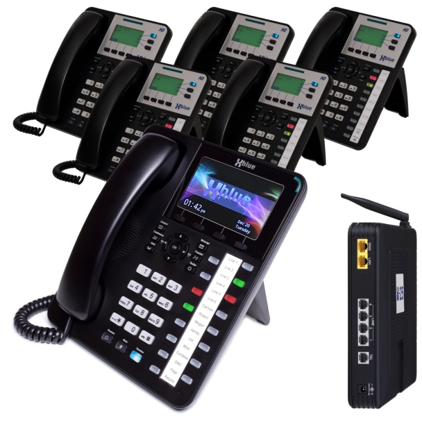 Xblue X25 Phone System with 1 X4040 Vivid Color Display IP Phones & 5 X3030 IP Phones