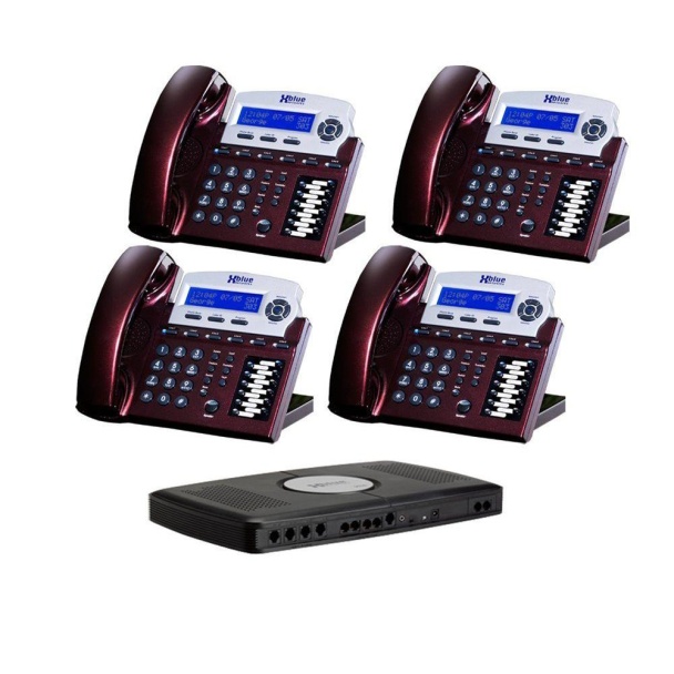 Xblue X16 Phone System with 4 Phones: Red Mahogany